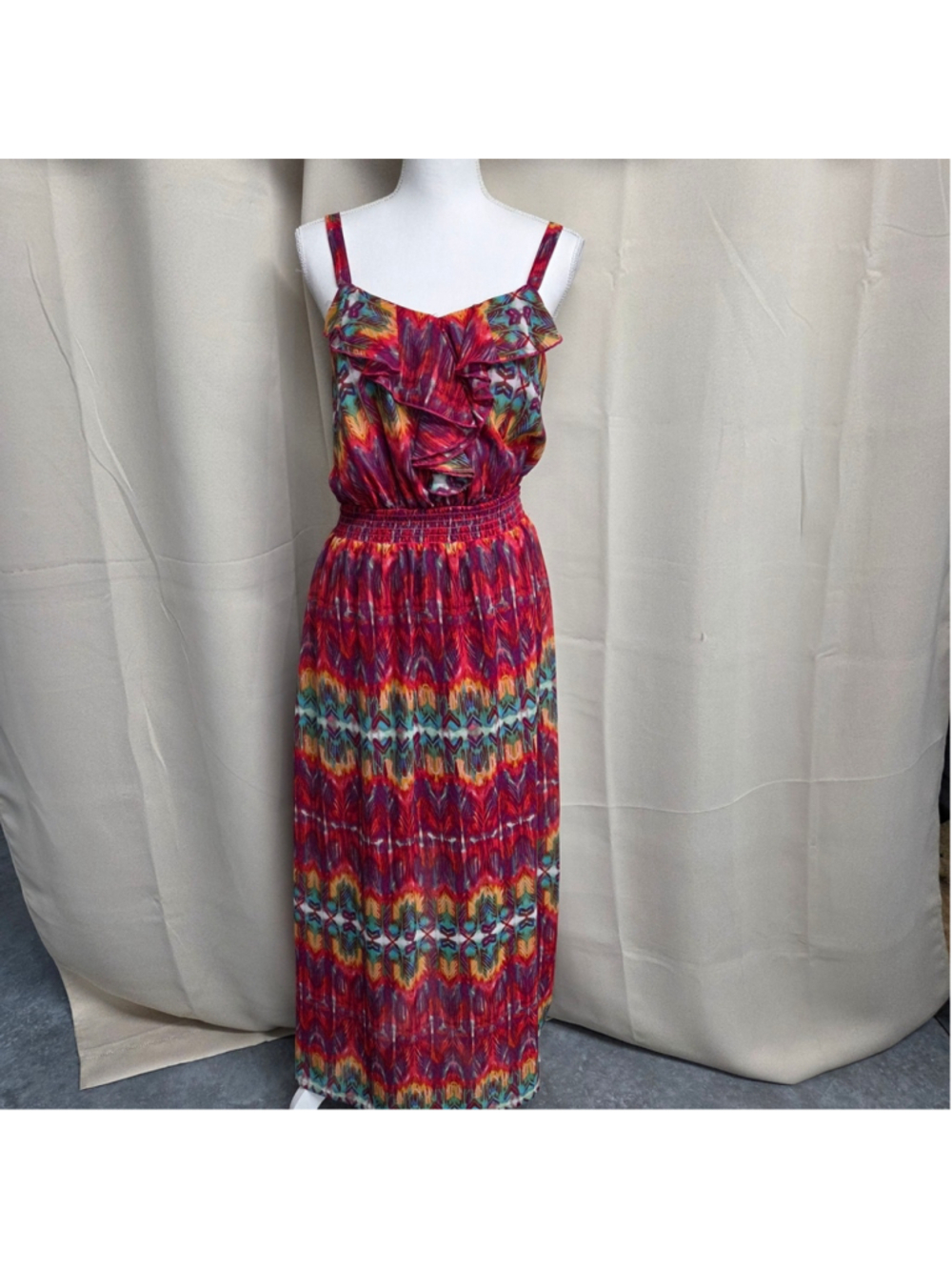 Faded Glory Colorful Patterned Maxi Dress Festival Boho Summer Size M